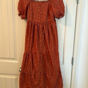 Women’s Rust Puff-Sleeve Tiered Dress